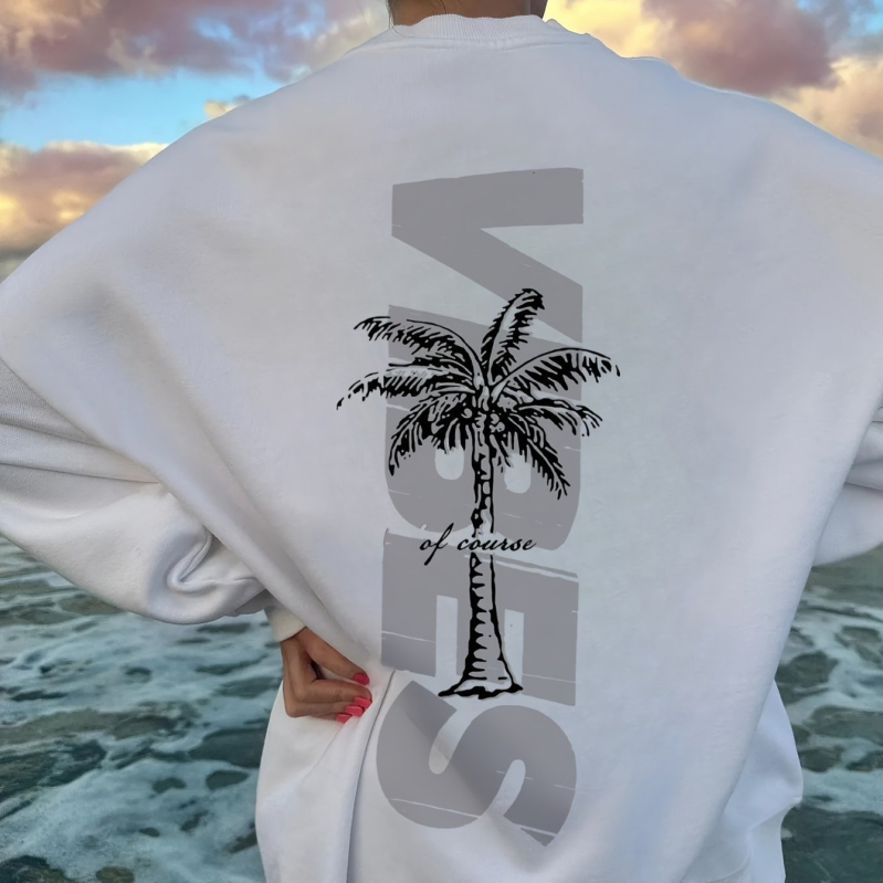 Dlhá mikina s potlačou kokosového stromu, ležérna