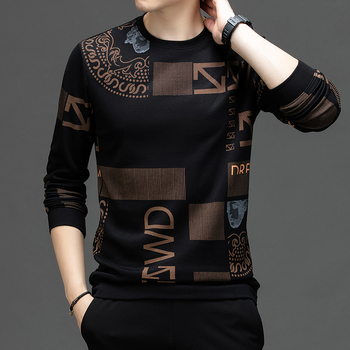 2024 Пролет и есен Нова Мъжка Мъжка Суитшърт с Обло деколте, Корейски Принт, Модна Ежедневна Тениска с Дълъг Ръкав, Младежка и Средна Възраст