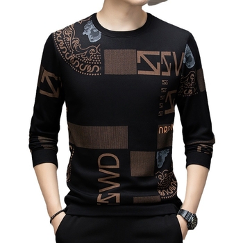 2024 Пролет и есен Нова Мъжка Мъжка Суитшърт с Обло деколте, Корейски Принт, Модна Ежедневна Тениска с Дълъг Ръкав, Младежка и Средна Възраст