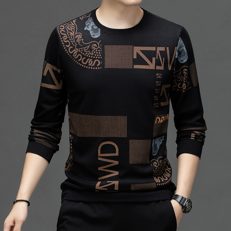 Nova muška majica dugih rukava s okruglim izrezom i korejskim printom za mlade i srednje dobi iz 2024. godine