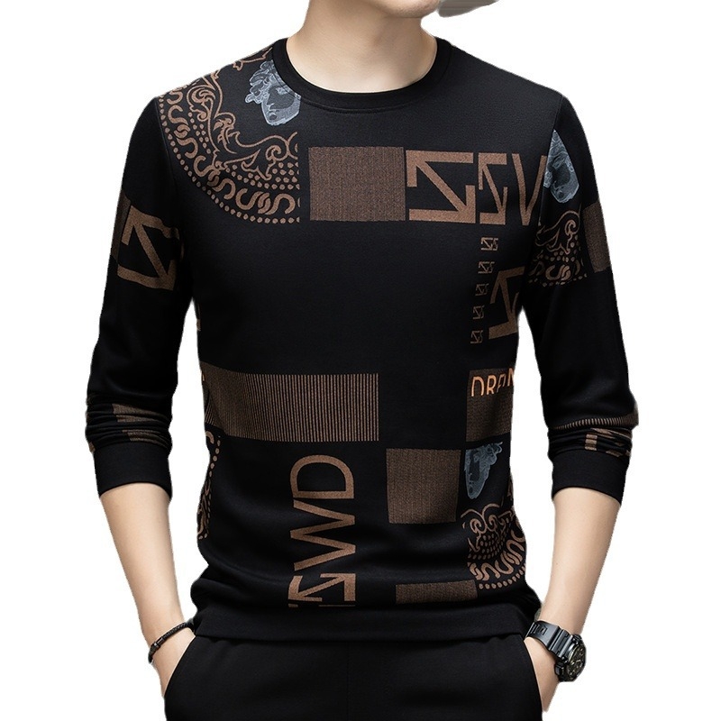 Nova muška majica dugih rukava s okruglim izrezom i korejskim printom za mlade i srednje dobi iz 2024. godine