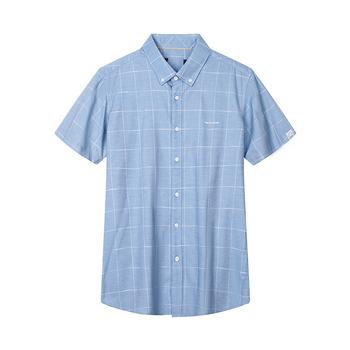 Vyriški vasariniai marškiniai trumpomis rankovėmis su firminiu kirpimu ir smailia apykakle, dalykiniai laisvalaikio stiliaus, languoti, C2U059