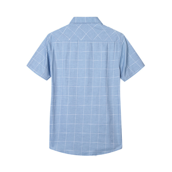 Vyriški vasariniai marškiniai trumpomis rankovėmis su firminiu kirpimu ir smailia apykakle, dalykiniai laisvalaikio stiliaus, languoti, C2U059