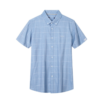 Vyriški vasariniai marškiniai trumpomis rankovėmis su firminiu kirpimu ir smailia apykakle, dalykiniai laisvalaikio stiliaus, languoti, C2U059