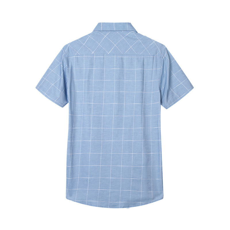 Vyriški vasariniai marškiniai trumpomis rankovėmis su firminiu kirpimu ir smailia apykakle, dalykiniai laisvalaikio stiliaus, languoti, C2U059