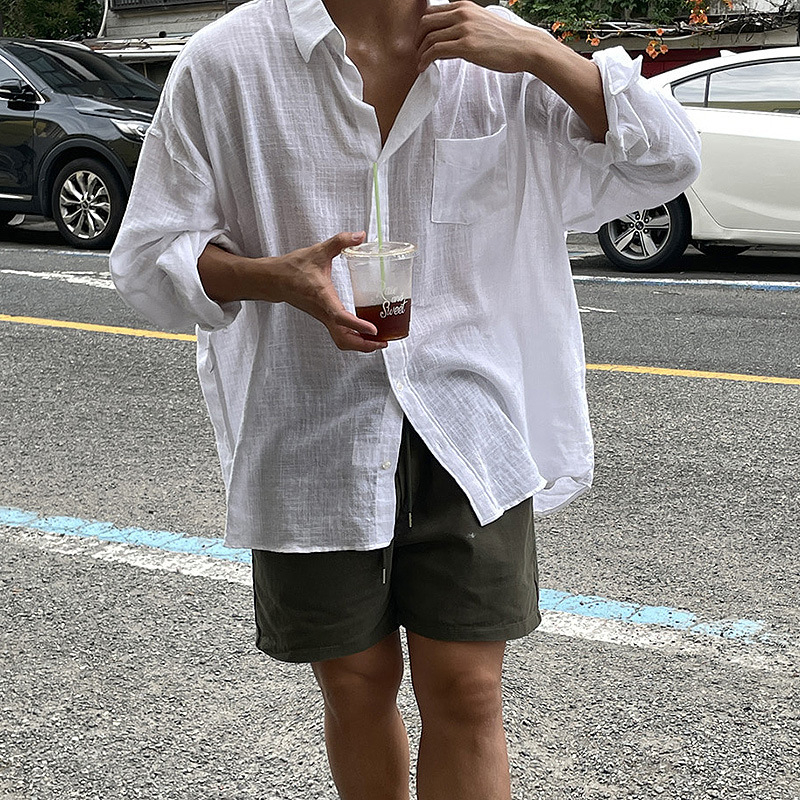ASCLO лятна нова корейска дишаща риза, ежедневна, широка памучна и ленена мъжка риза, тънко младежко палто