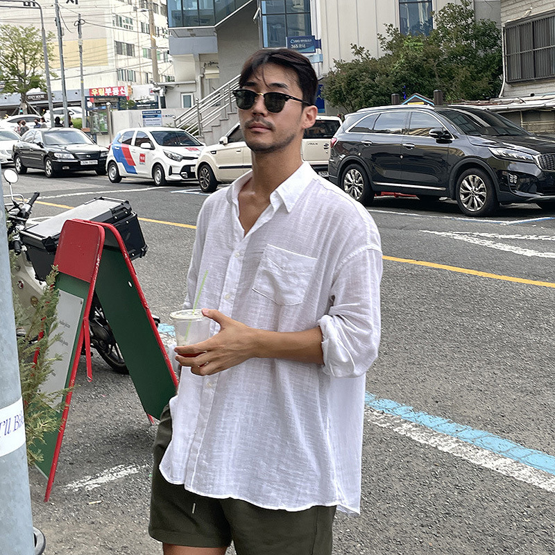 ASCLO лятна нова корейска дишаща риза, ежедневна, широка памучна и ленена мъжка риза, тънко младежко палто