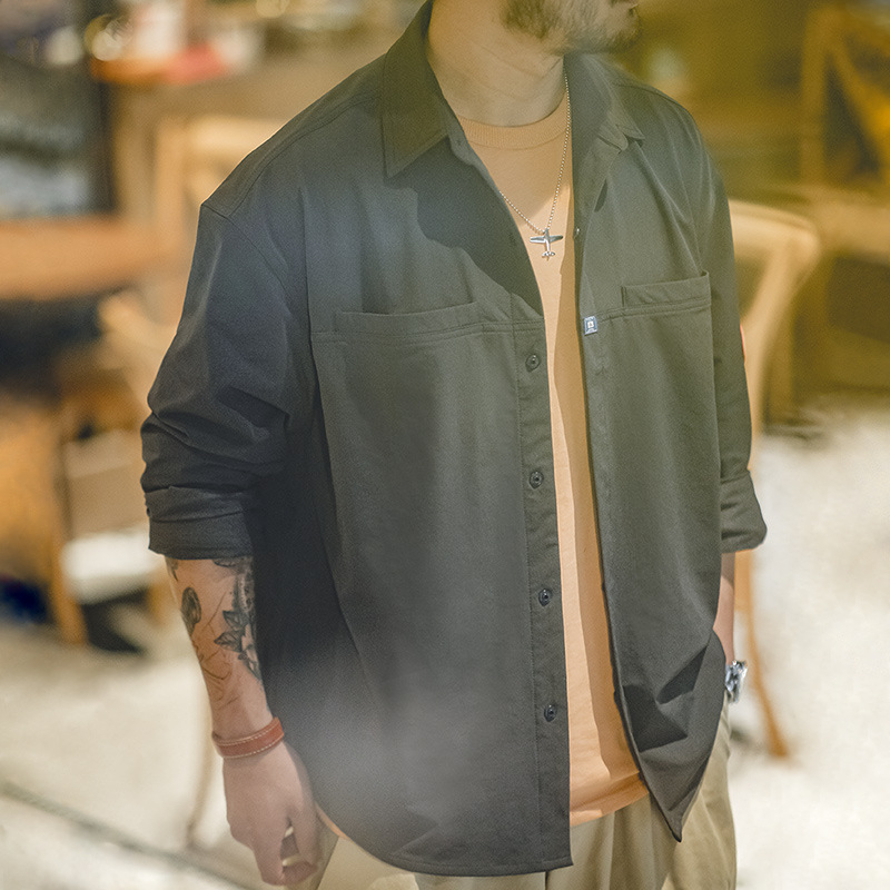 Madden Work Clothes Mountain tamnosiva košulja s džepom, američka ležerna široka košulja dugih rukava, složena jakna za muškarce u jesen