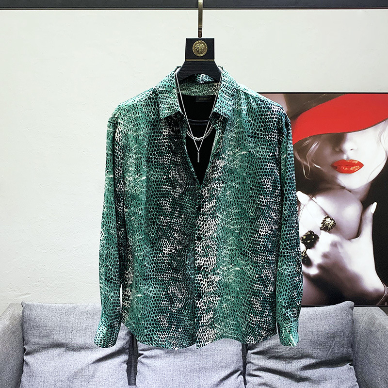 Pánske tričko s dlhým rukávom v kórejskom štýle, jarná a jesenná móda s potlačou, výrazné kvetinové tričko