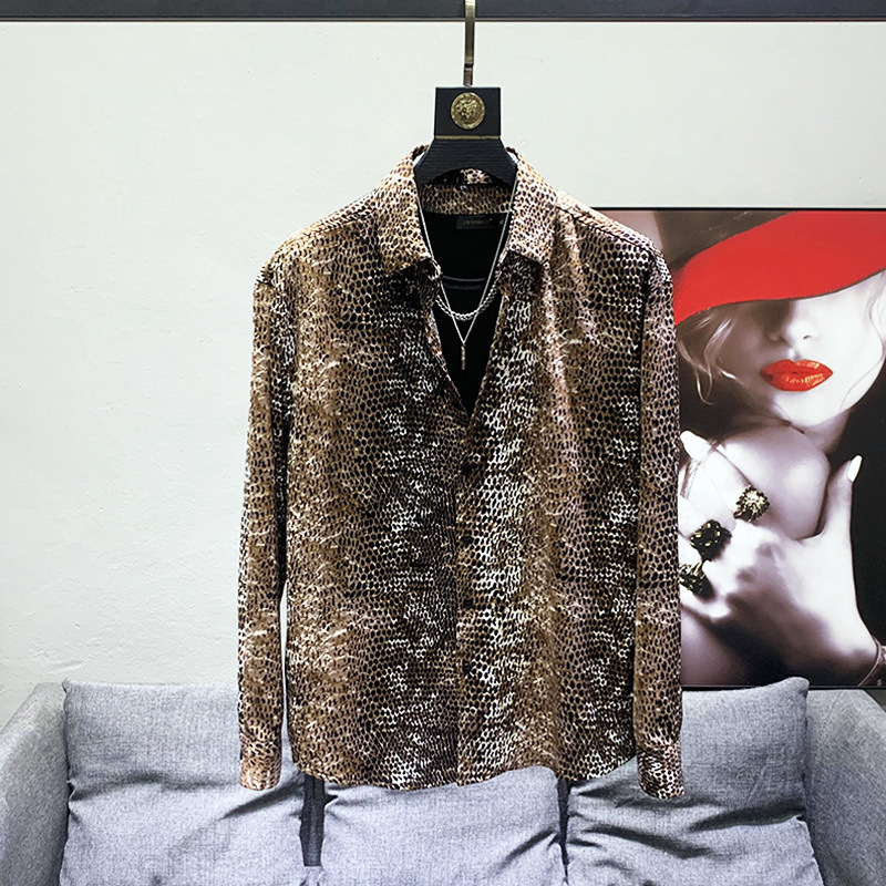 Pánske tričko s dlhým rukávom v kórejskom štýle, jarná a jesenná móda s potlačou, výrazné kvetinové tričko