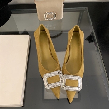 Γυναικεία ψηλοτάκουνα παπούτσια με λεπτό τακούνι, άνοιξη και φθινόπωρο, νέα, κομψά, μαύρα παπούτσια εργασίας με τακούνι γάτας και στρας, για την άνοιξη και το φθινόπωρο του 2025