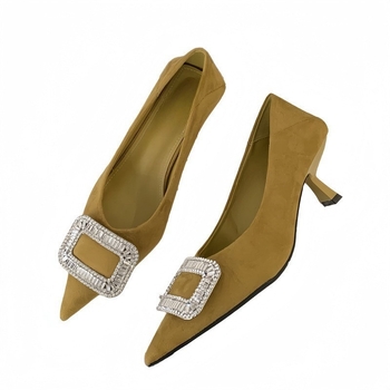 Γυναικεία ψηλοτάκουνα παπούτσια με λεπτό τακούνι, άνοιξη και φθινόπωρο, νέα, κομψά, μαύρα παπούτσια εργασίας με τακούνι γάτας και στρας, για την άνοιξη και το φθινόπωρο του 2025