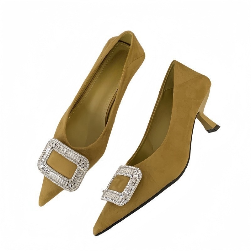 Ženske cipele s francuskim špicastim visokim potpeticama, tanke pete, proljetne i jesenske, nove 2025., mačkaste pete, elegantne crne radne cipele s cirkonima