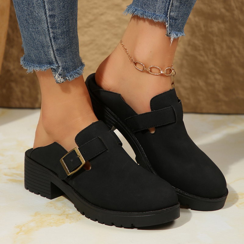 Ravne pete Lefu cipele za žene, modne crne male kožne cipele s debelim dnom i kopčom za remen, nove ženske cipele za veće veličine, 2025. proljeće i jesen