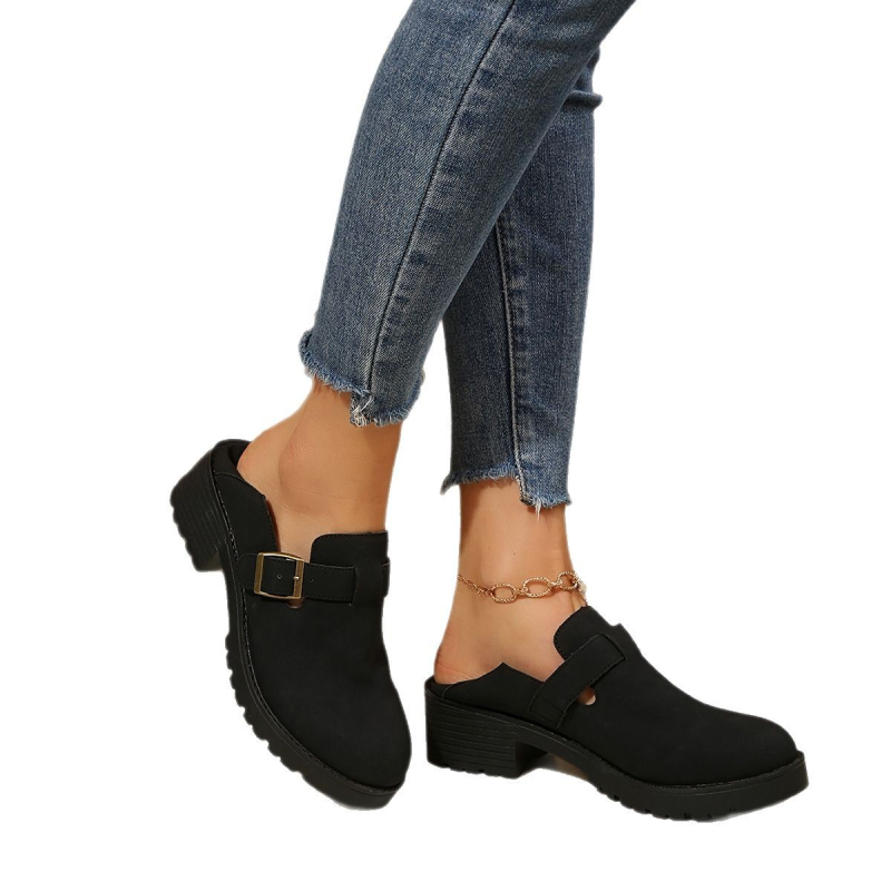 Ravne pete Lefu cipele za žene, modne crne male kožne cipele s debelim dnom i kopčom za remen, nove ženske cipele za veće veličine, 2025. proljeće i jesen