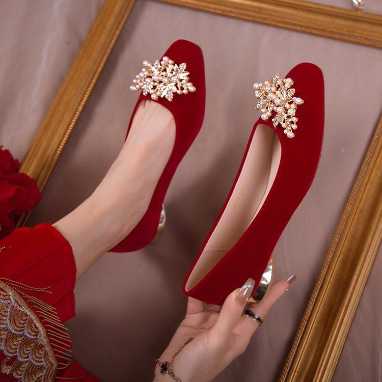 Vjenčanice, ženske crvene, niske pete, za trudnice, kineske Xiuhe, dvosmjerno nošenje, 2023., nova vjenčanica, velika količina, Congyou