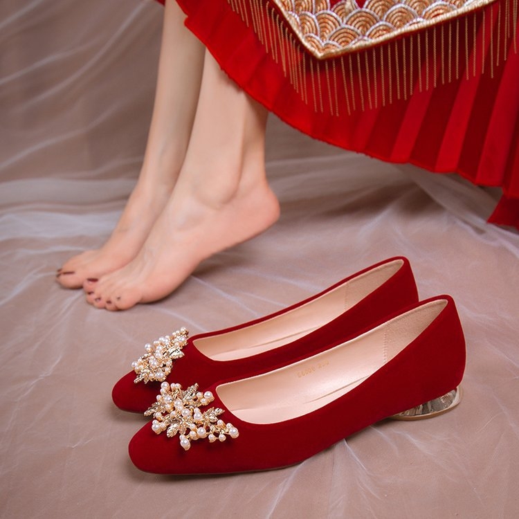 Vjenčanice, ženske crvene, niske pete, za trudnice, kineske Xiuhe, dvosmjerno nošenje, 2023., nova vjenčanica, velika količina, Congyou