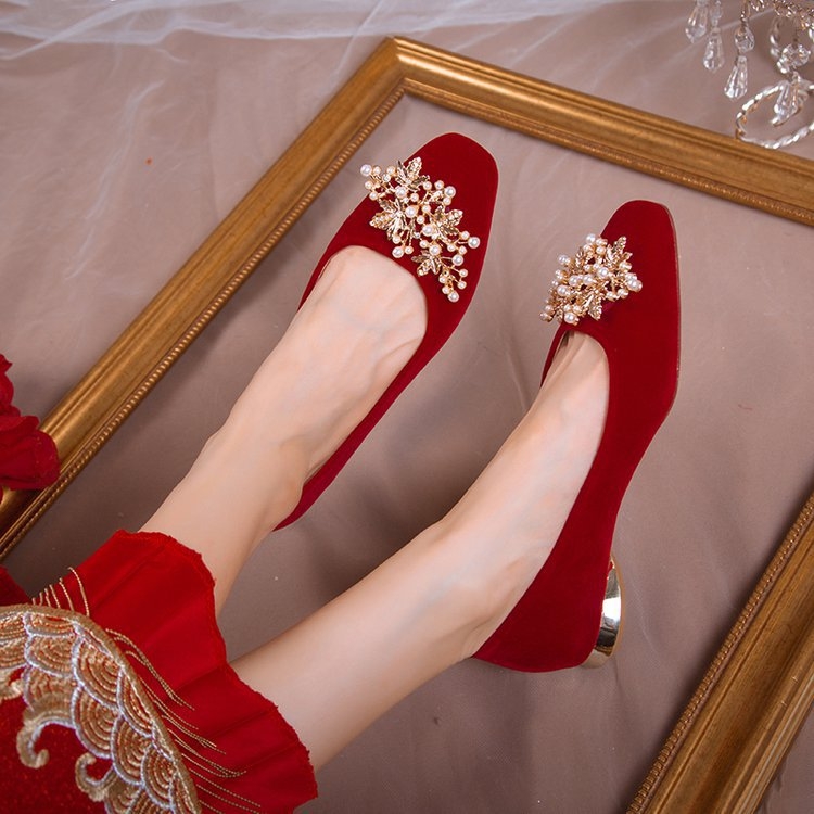 Vjenčanice, ženske crvene, niske pete, za trudnice, kineske Xiuhe, dvosmjerno nošenje, 2023., nova vjenčanica, velika količina, Congyou