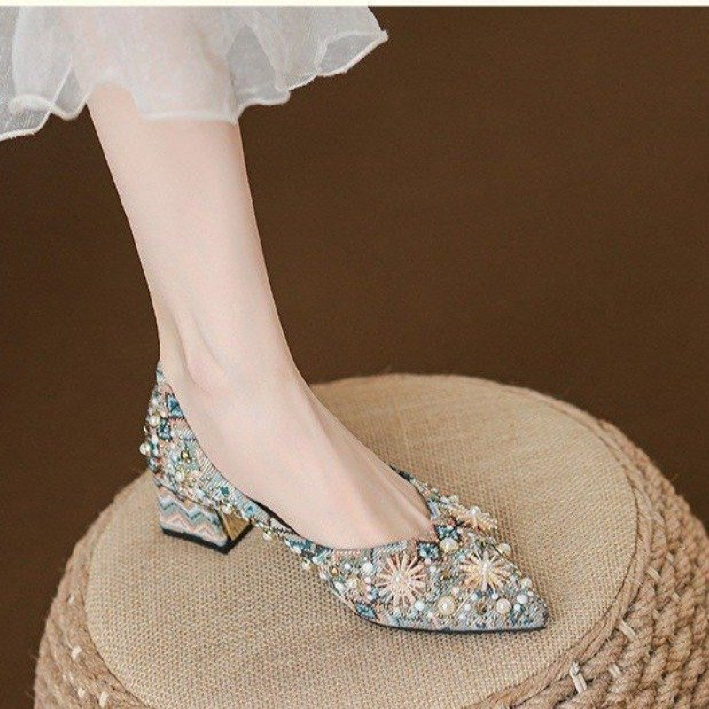 PU gumene cipele s jednim slojem, srednje široke, niske cipele s jednim korakom, špicastim vrhom i četvrtastom petom