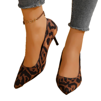 Διασυνοριακό Εξωτερικό Εμπόριο, Γυναικεία Ψηλοτάκουνα Παπούτσια, Άνοιξη και Φθινόπωρο 2025, Νέα Ευρωπαϊκά και Αμερικανικά Παπούτσια Στιλέτο με Μυτερό Ρηχό Στόμα και Λεοπάρ Στάμπα