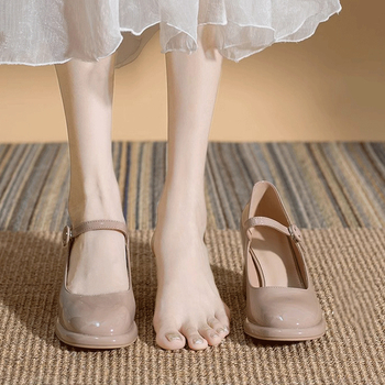 Μικρά ψηλοτάκουνα, μη κουραστικά πόδια, αδιάβροχη πλατφόρμα, χοντρό τακούνι, λουστρίνι, αγκράφα, τετράγωνη μύτη, γαλλική πλατφόρμα, παπούτσια Mary Jane