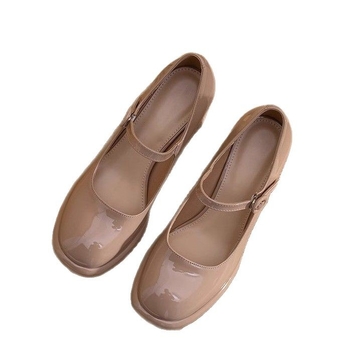 Μικρά ψηλοτάκουνα, μη κουραστικά πόδια, αδιάβροχη πλατφόρμα, χοντρό τακούνι, λουστρίνι, αγκράφα, τετράγωνη μύτη, γαλλική πλατφόρμα, παπούτσια Mary Jane