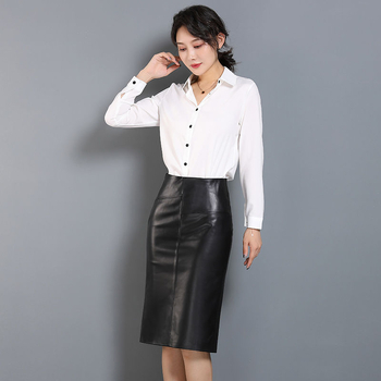 Tavaszi és őszi új Haining bőr szoknya Női középhosszú, egylépcsős szoknya, magas derekú, karcsúsító báránybőr csípőszoknya, hosszú szoknya