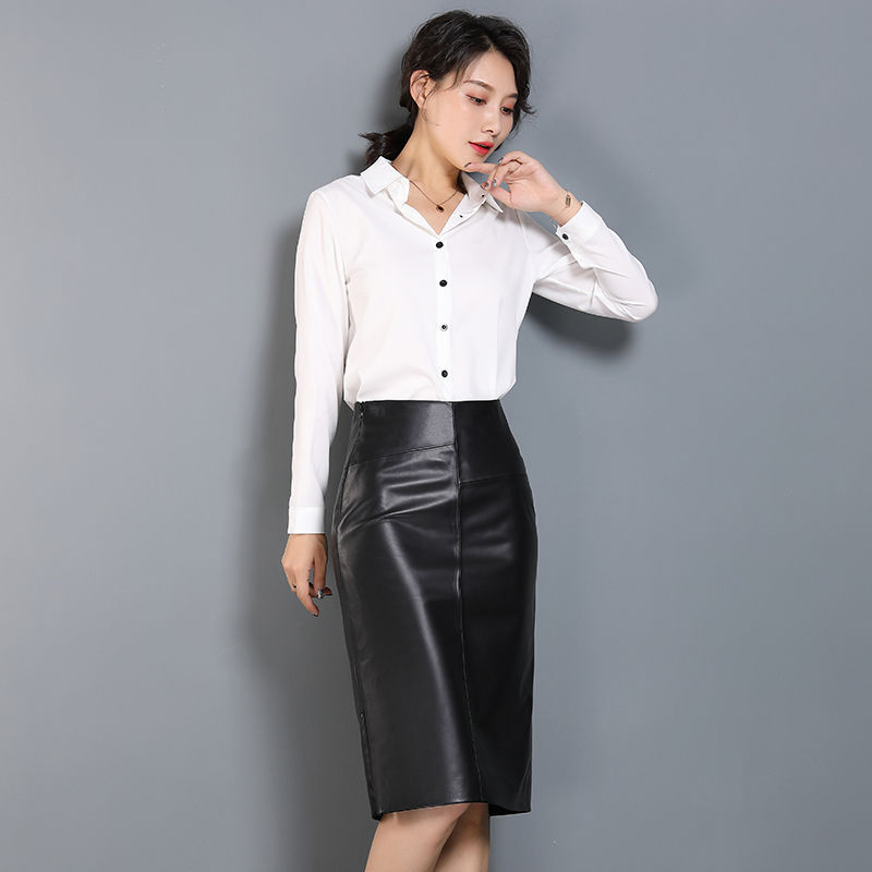 Tavaszi és őszi új Haining bőr szoknya Női középhosszú, egylépcsős szoknya, magas derekú, karcsúsító báránybőr csípőszoknya, hosszú szoknya