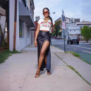 D8617 νέα ευρωπαϊκή και αμερικανική γυναικεία ψηλή χώρισμα τεσσάρων εποχών μπορεί να φορέσει φούστα PU ανεξάρτητος σταθμός Amazon