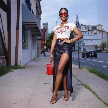 D8617 νέα ευρωπαϊκή και αμερικανική γυναικεία ψηλή χώρισμα τεσσάρων εποχών μπορεί να φορέσει φούστα PU ανεξάρτητος σταθμός Amazon