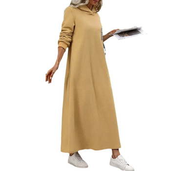 Ekstra duga haljina s kapuljačom, dugi rukavi, uski kroj, jesenska kolekcija 2025., svestrana ravna haljina pune duljine