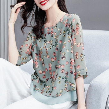 Trumpomis rankovėmis šifono marškinėliai moterims, 2024 m. vasaros marškinėliai, mažo dydžio marškinėliai, plius dydžio viršutiniai marškinėliai