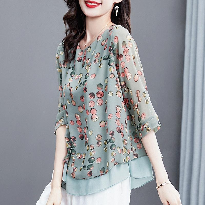 Trumpomis rankovėmis šifono marškinėliai moterims, 2024 m. vasaros marškinėliai, mažo dydžio marškinėliai, plius dydžio viršutiniai marškinėliai