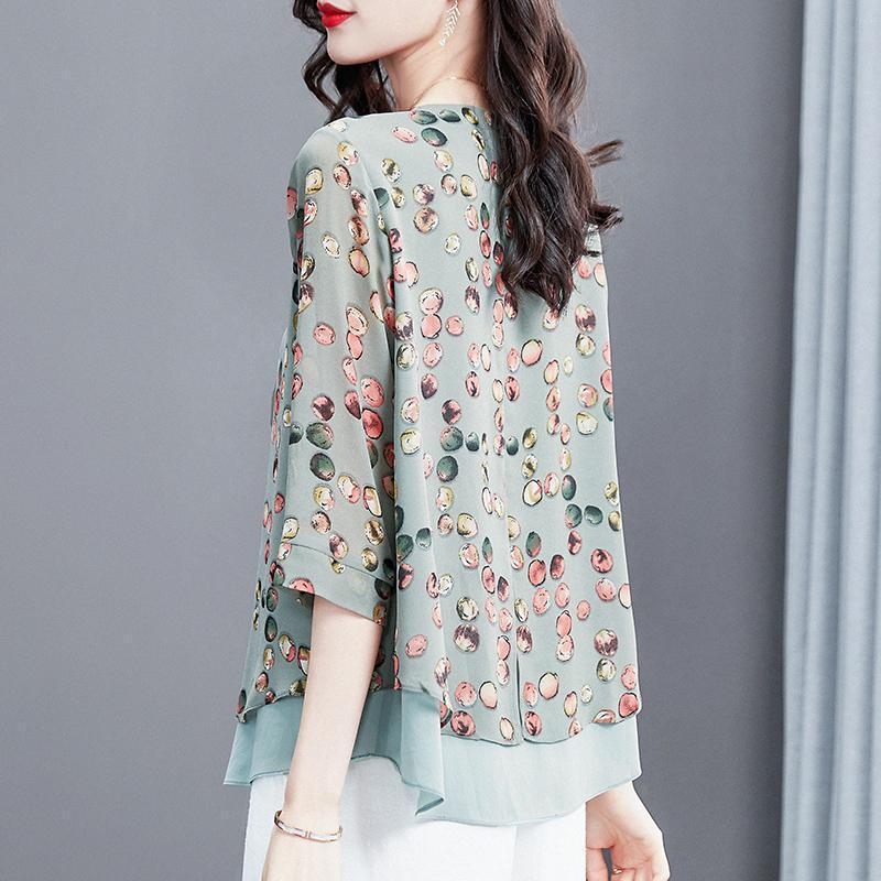 Trumpomis rankovėmis šifono marškinėliai moterims, 2024 m. vasaros marškinėliai, mažo dydžio marškinėliai, plius dydžio viršutiniai marškinėliai