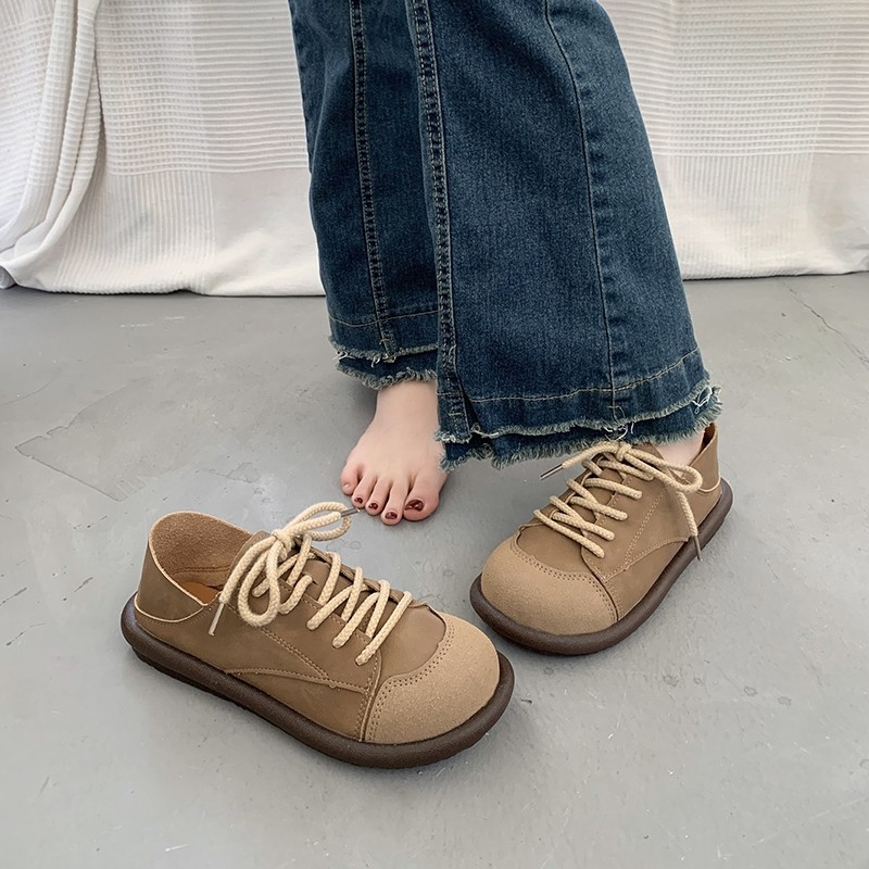 Dámske retro kožené topánky Maillard z britskej značky z roku 2024, nové, hrubo podrážkové, veľké, so šnurovaním, ležérne, spájajúce retro topánky