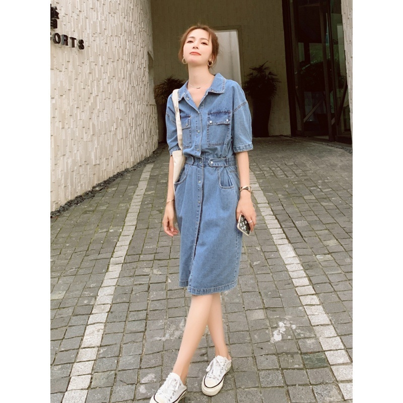 Rochie retro elegantă în stil retro pentru femei, vara anului 2025, design coreean, nișă, fustă elegantă din denim