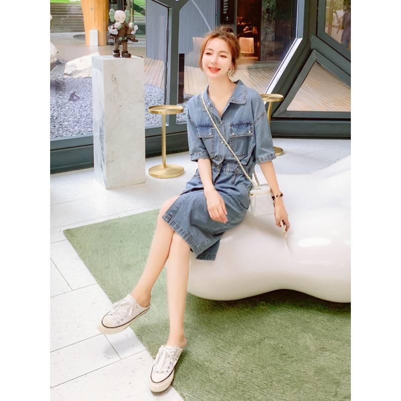 Retro nježna haljina za žene, ljeto 2025., nova elegantna traper suknja korejskog dizajna niše