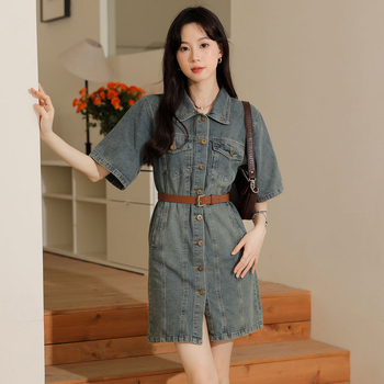 Vintage traper haljina 2024. Nova mala dizajn sentimentalna široka uska ljetna haljina kratkih rukava za djecu