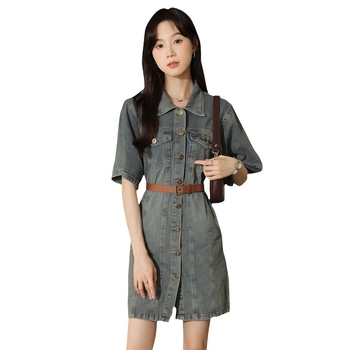 Vintage traper haljina 2024. Nova mala dizajn sentimentalna široka uska ljetna haljina kratkih rukava za djecu