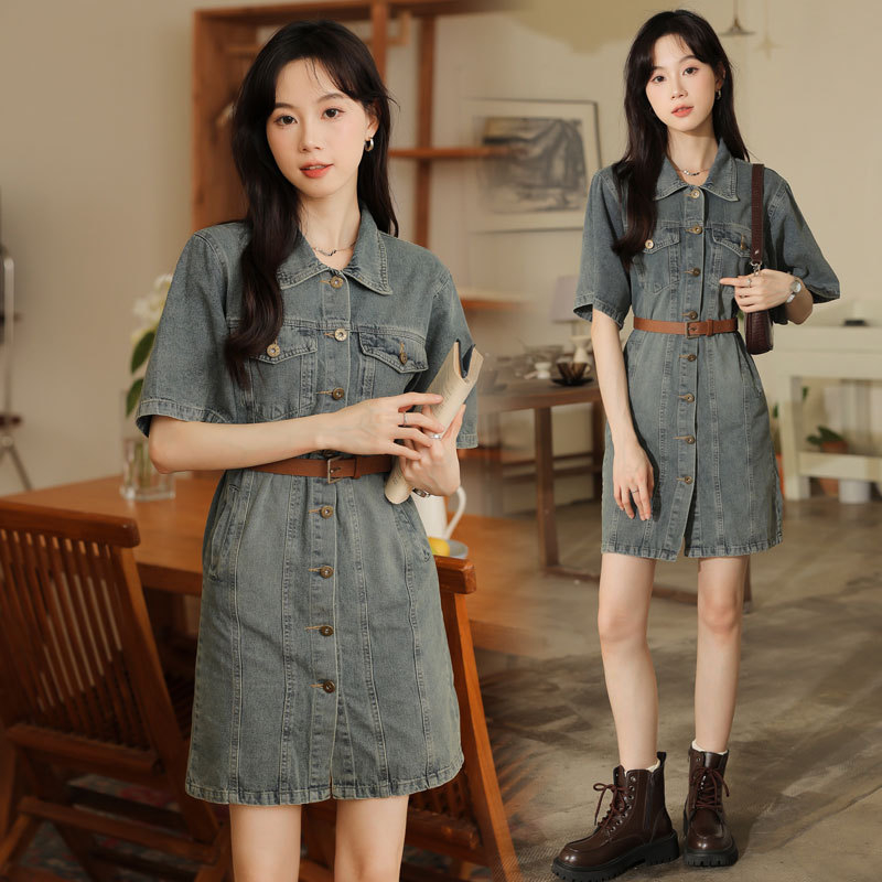 Vintage traper haljina 2024. Nova mala dizajn sentimentalna široka uska ljetna haljina kratkih rukava za djecu