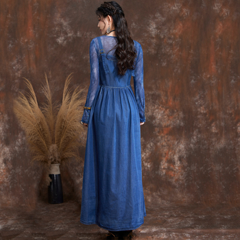 Jarné a letné nové úzke džínsové šaty s golierom a trakmi, retro vyšívaným kardiganom 82575