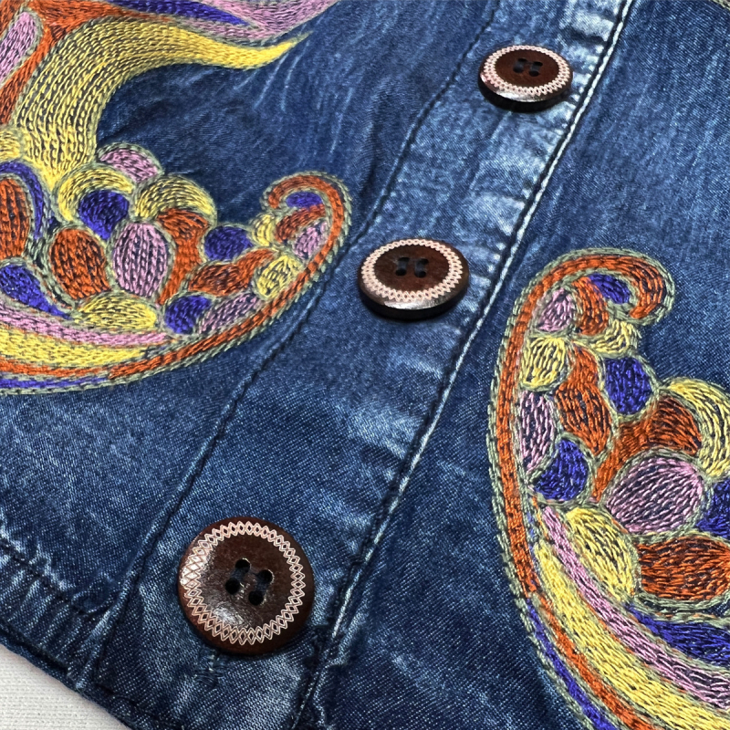 Jarné a letné nové úzke džínsové šaty s golierom a trakmi, retro vyšívaným kardiganom 82575