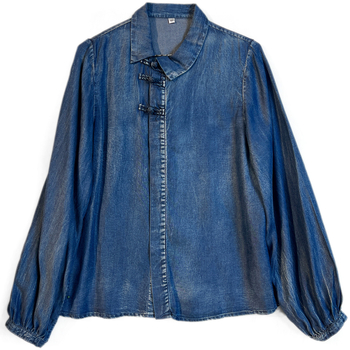 Ljeto 2025. Nova kineska košulja s rukavima na kopčanje za žene, elegantni top od Tencel trapera s reverom za žene 9375