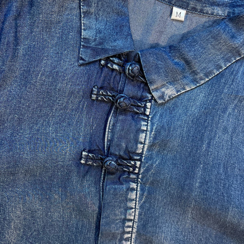 Ljeto 2025. Nova kineska košulja s rukavima na kopčanje za žene, elegantni top od Tencel trapera s reverom za žene 9375