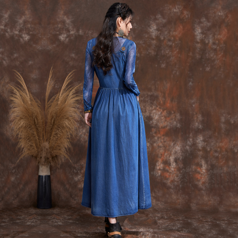 Jarné a letné nové dizajnové retro šaty s ramienkami, silnou výšivkou, golierom s jedným slovom, veľkými kyvadlovými šatami 82572