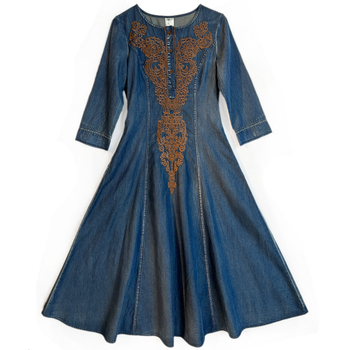 Dlhé džínsové šaty s výšivkou v vintage čínskom štýle, jar 2025, nové elegantné zoštíhľujúce šaty s dlhým rukávom 82657