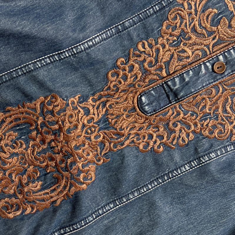 Dlhé džínsové šaty s výšivkou v vintage čínskom štýle, jar 2025, nové elegantné zoštíhľujúce šaty s dlhým rukávom 82657