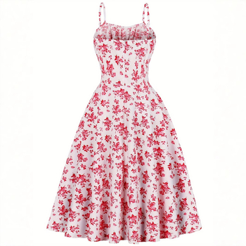 Ženska vintage cvjetna haljina s naramenicama i špagetima - 100% poliester