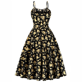 Ženska vintage cvjetna haljina s naramenicama i špagetima - 100% poliester