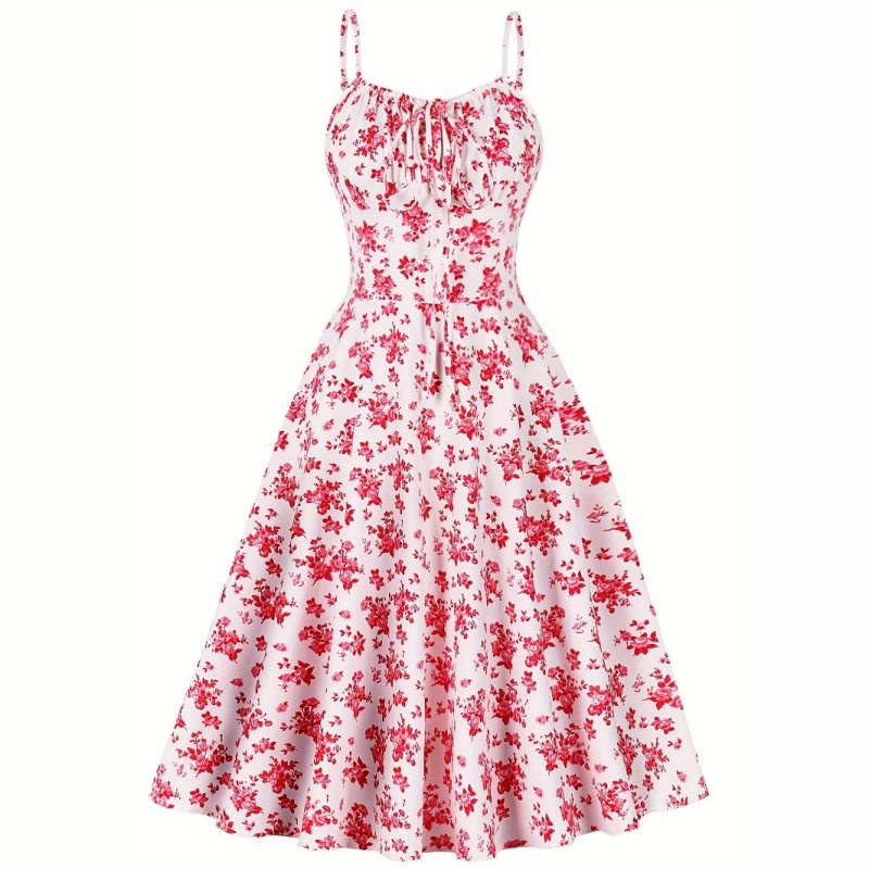 Ženska vintage cvjetna haljina s naramenicama i špagetima - 100% poliester